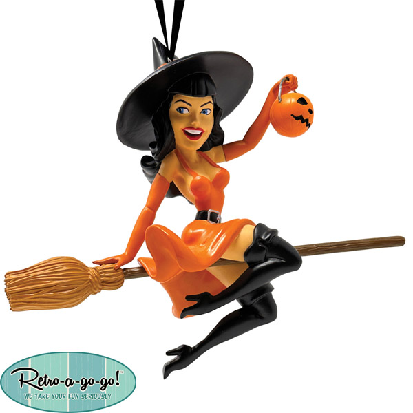Retro-A-Go-Go Bettie Page Tricks and Treats Witch Ornament